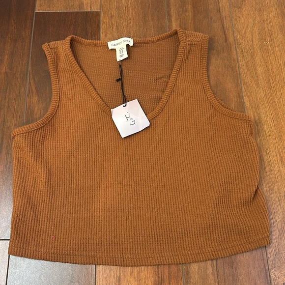 NWT Happily Grey XL waffle texture cropped tank top brown XL - Picture 1 of 6
